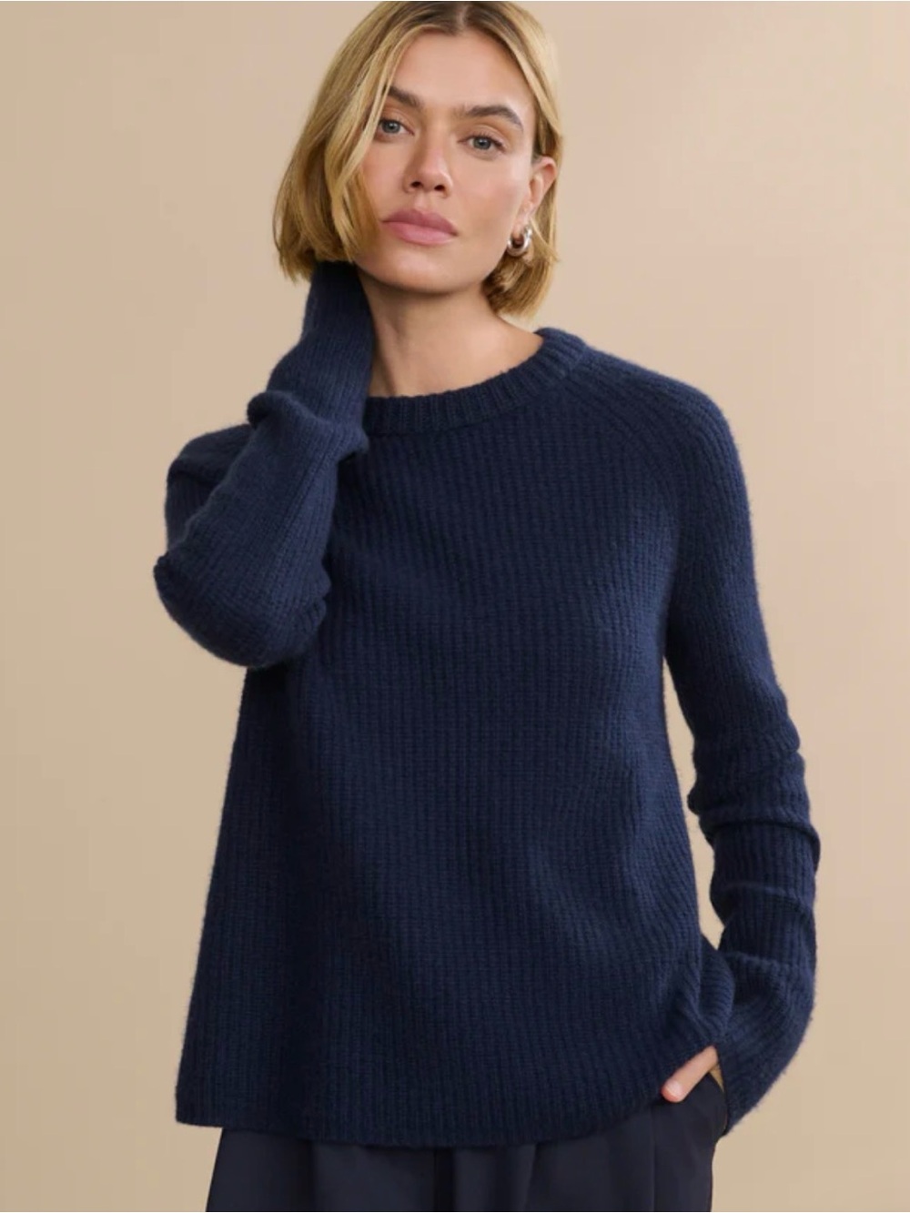 Jenny Kayne Navy Ribbed Crewneck Sweater